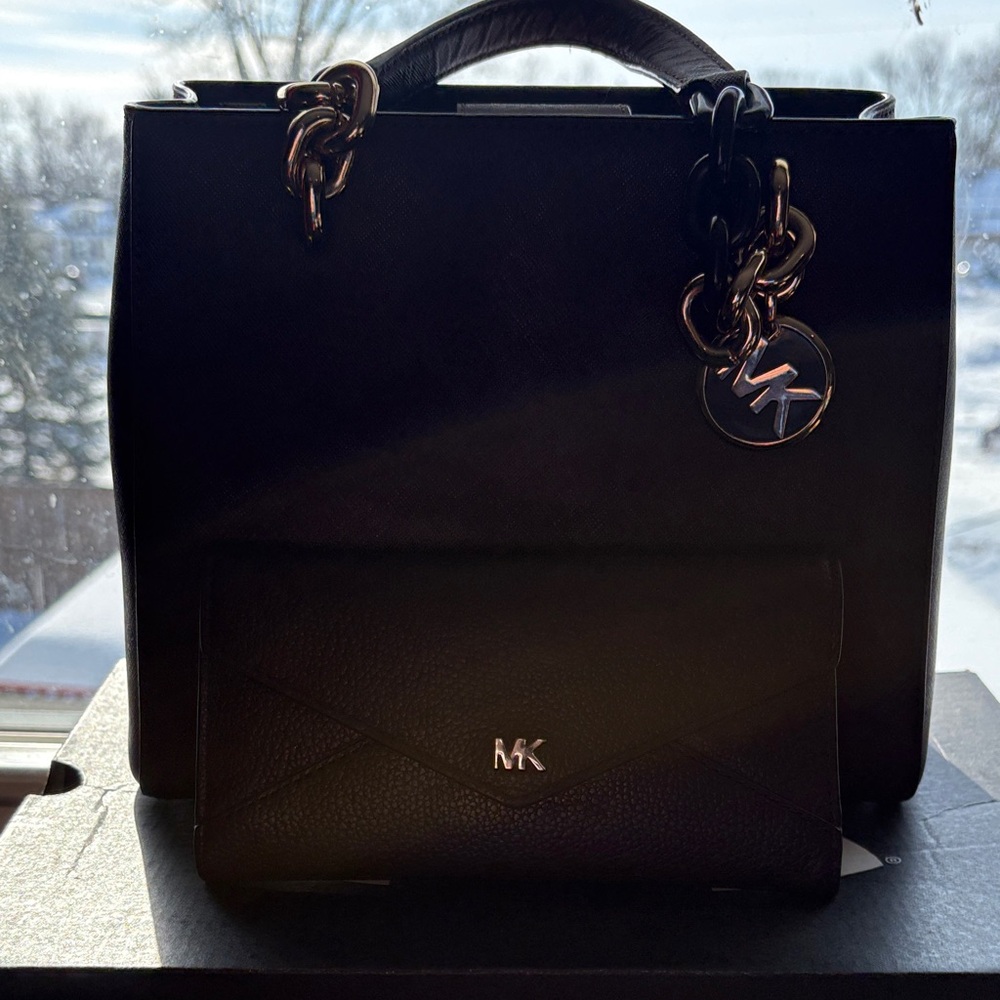 Michael Kors Black Satchel with Gold Chain